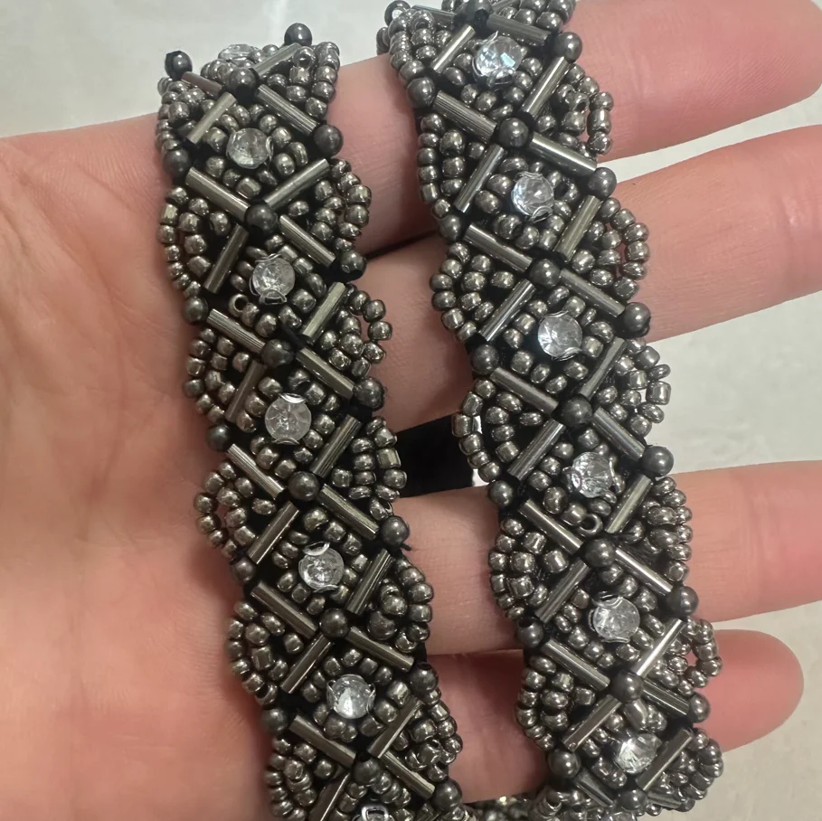 50cm White Navy Blue Beaded La - Crystal Mesh Fabric 评论和价格