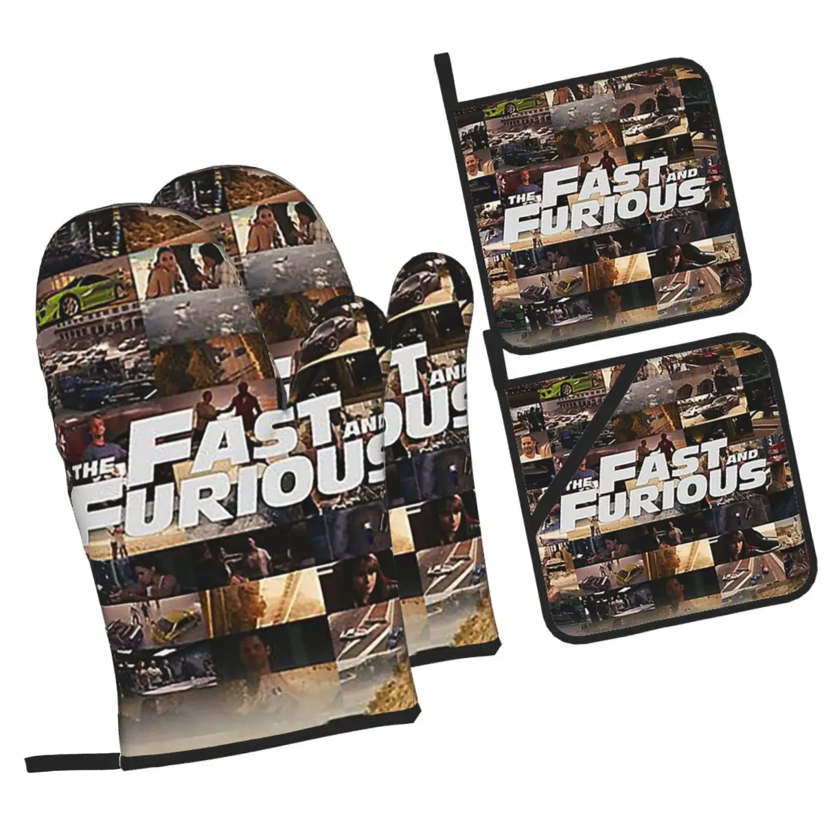 

Наборы из 4 рукавиц для духовки и держателей для кастрюль Fast And Furious Legends Tribute для выпечки, кухни, приготовления пищи, устойчивых к грилю перчаток