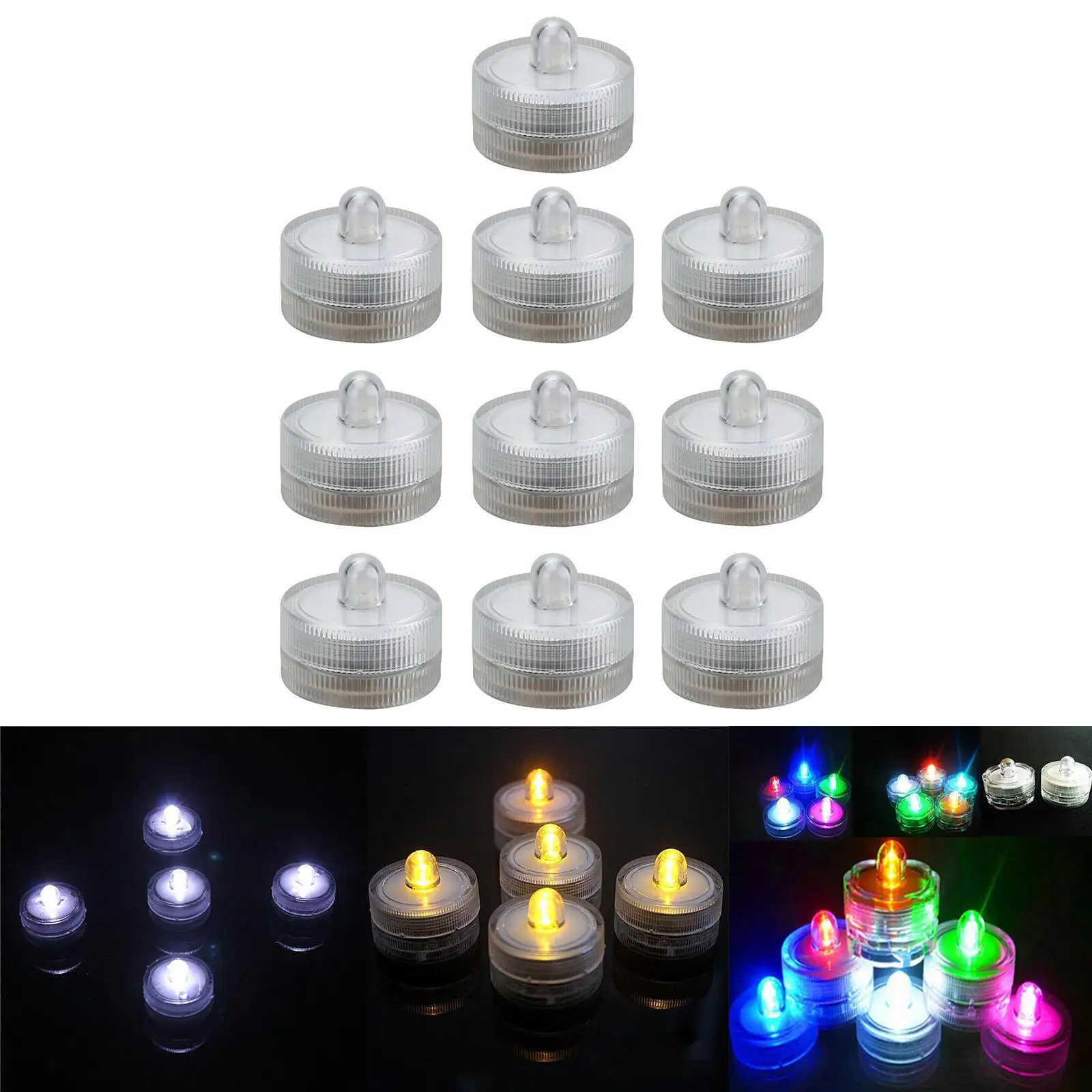 Velas LED sumergibles impermeables con pilas, luces de té sin llama, 10 Uds.