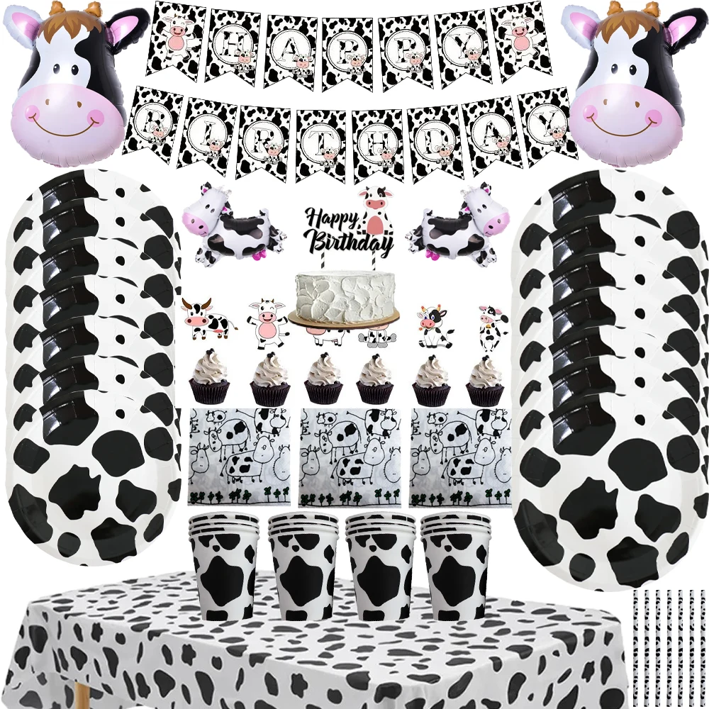 

Farm Cow Theme Party Disposable Tableware Cup Plates Napkin Tablecloth Balloon Banner for Birthday Party Decoration Baby Shower