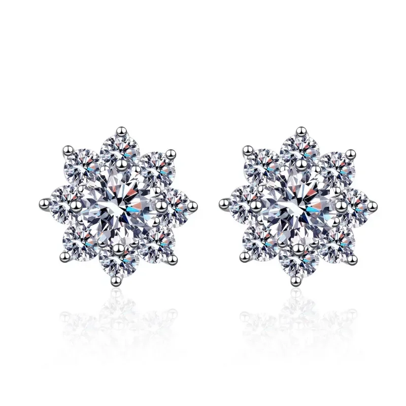 

Luxury Platinum PT950 Solitaire Wedding Jewelry Moissanite D Color Diamond Unusual Halo Sun Flower Stud Earrings for Women