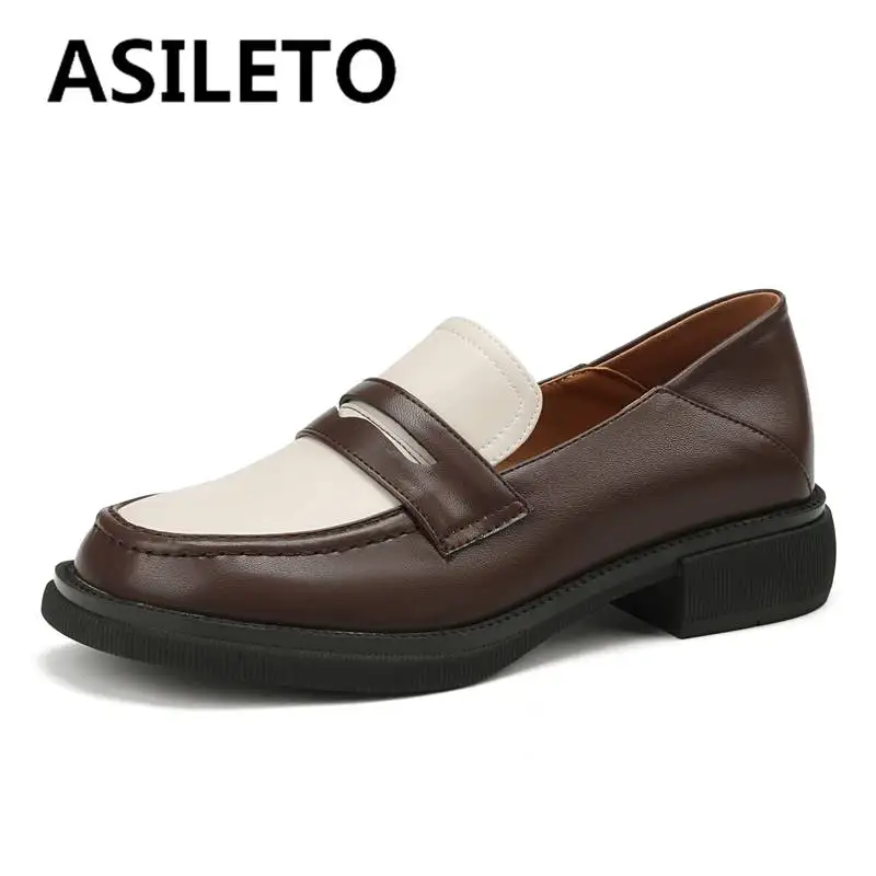 ASILETO mocassini classici da donna punta tonda tacchi bassi suola spessa Slip On scarpe Casual da donna College colore misto taglia piccola 32 33