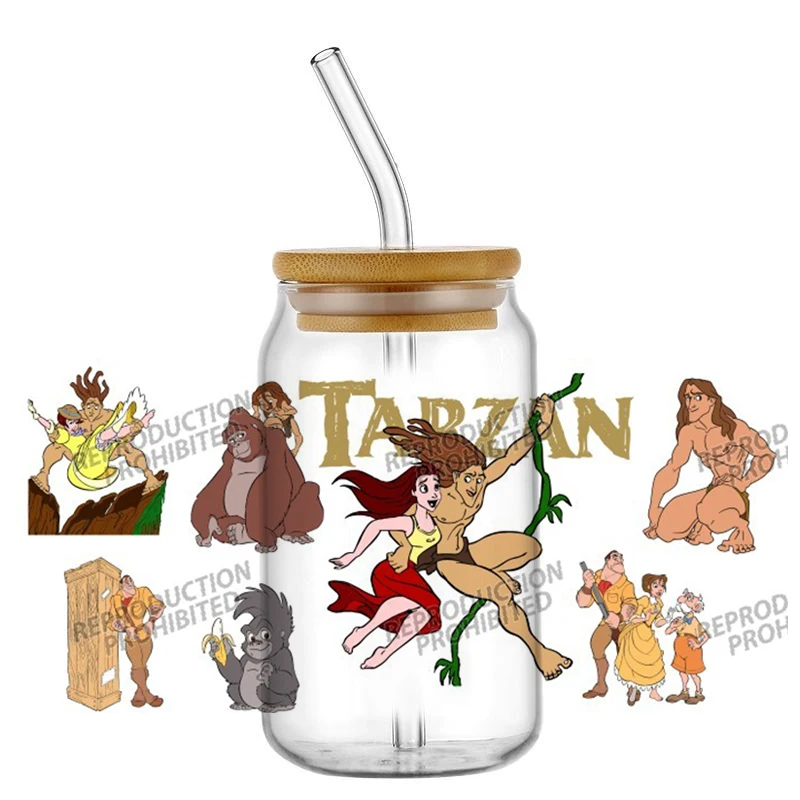 Hotsale 20 Designs Tarzan Popular Cartoon Movie 16oz UV DTF Transfe 3D Sticker Decals Glass Can Cups Creative Birthday Craft DIY