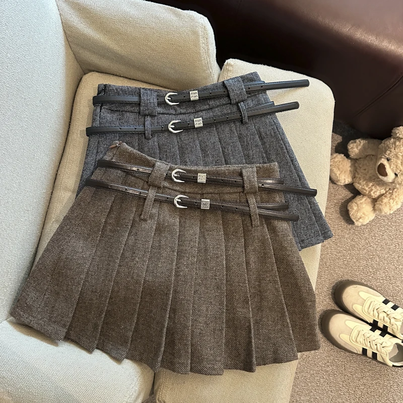 Damen Herbst Winter Braun Grau Lässiger Minirock Y2K Harajuku Niedliche Ästhetik 2000er Jahre College Retro Kurzer Rock Kleidung 2025 Neu