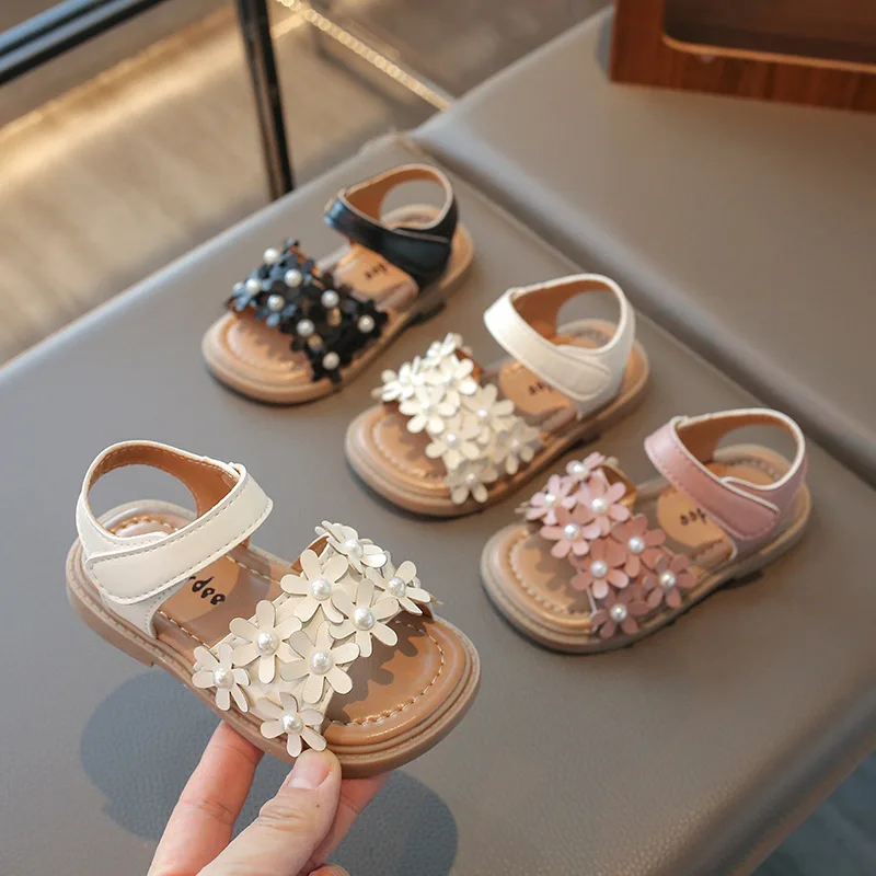 

Летние сандалии для девочек 2026: милые туфли-балетки с цветами для принцесс, из мягкой искусственной кожи, удобные, легкие, для повседневной носки