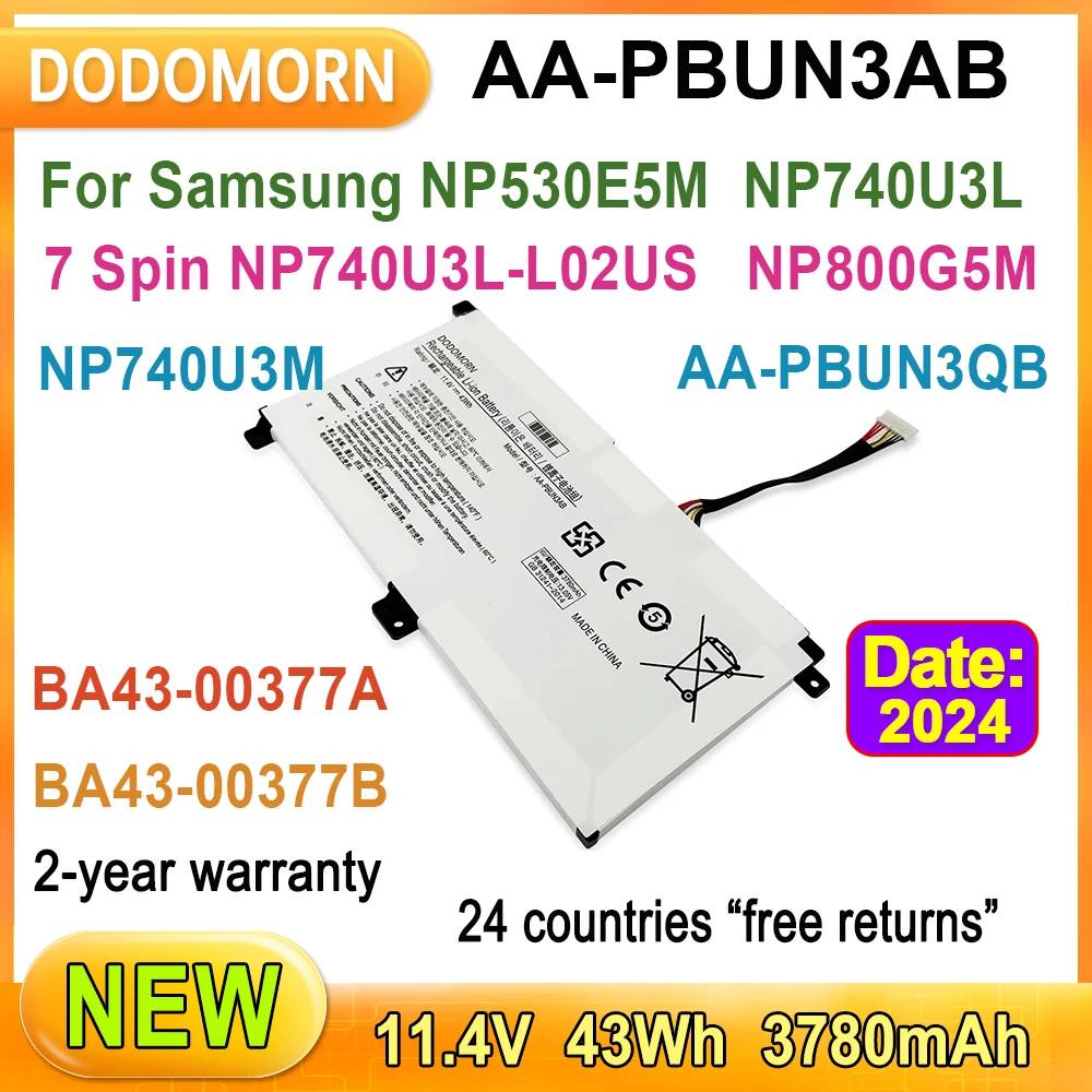 

NEW AA-PBUN3AB Laptop Battery For Samsung 500R5M NT501R 300E5K NP740U3L-L02US NP740U3L NP530E5M NP740U5L 8500GM 3780mAh 43Wh