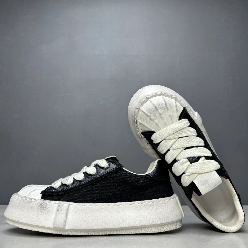 Men's European Design Height-increasing Shoes Comfortable Breathable Casual Bread Shoes Retro Style Thick Soled Canvas Shoes for