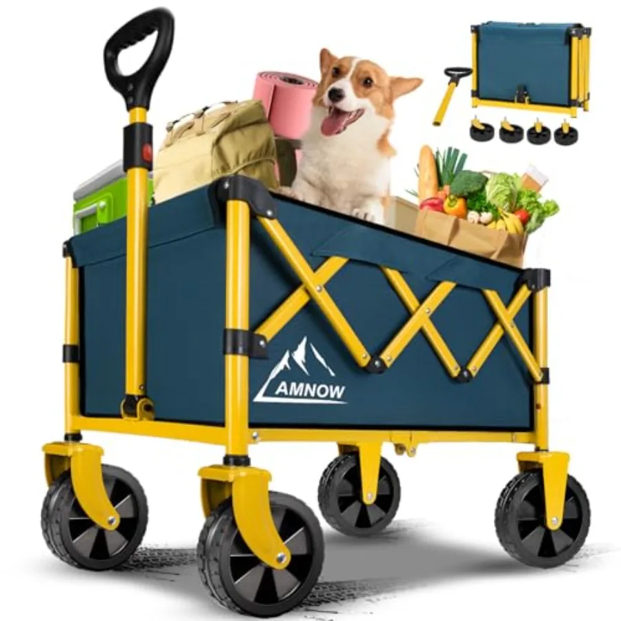 

Складная зеленая тележка для продуктов с бесшумными универсальными колесами для покупок, пляжа, спорта, рыбалки, кемпинга, прочная универсальная тележка-вагон