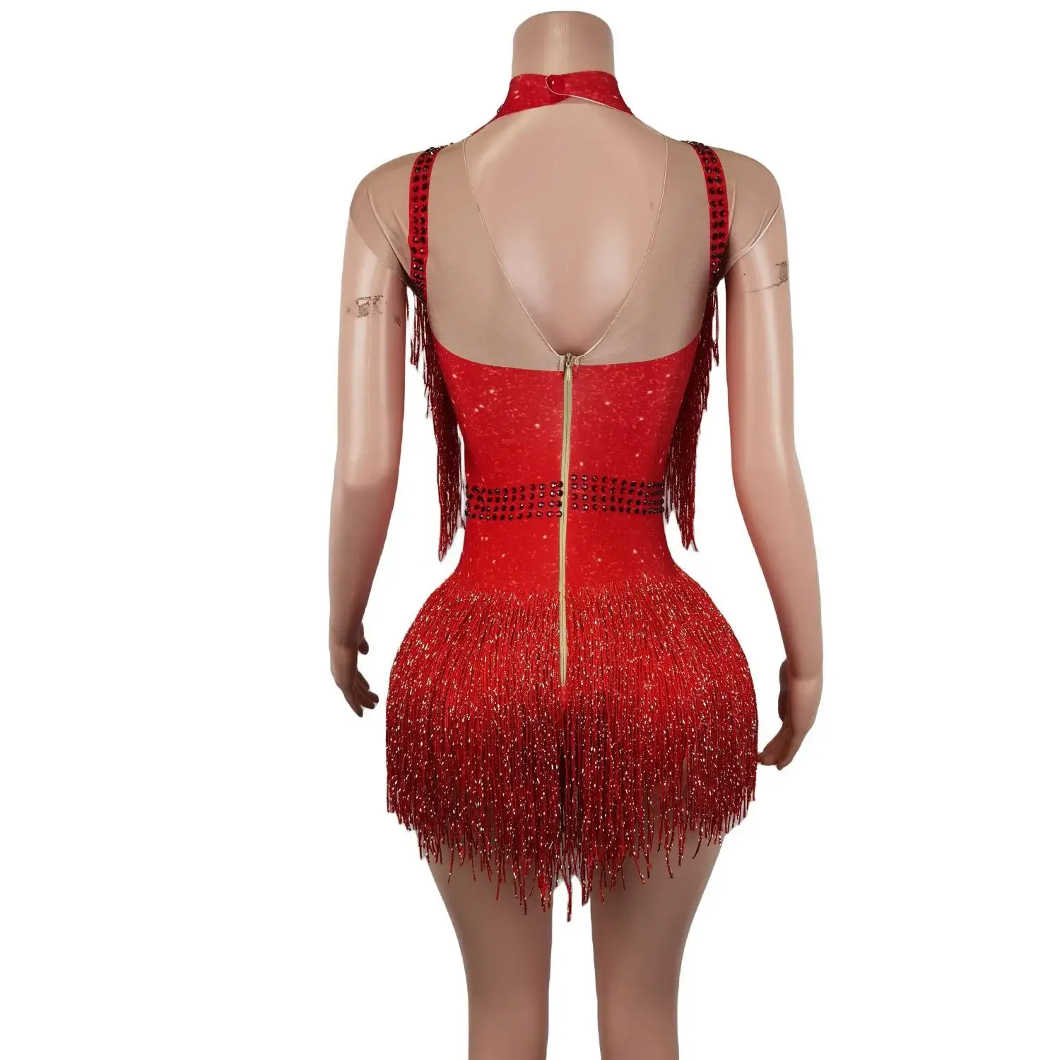 Sexy Kwast Sprankelende Kralen Pailletten Festival Kostuum Eendelig Vrouwen Feest Prom Nachtclub Outfit Bodysuit Podium Jumpsuit