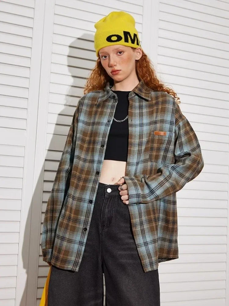 

Fashion American Retro Plaid Long Sleeve Shirt Women's Spring and Autumn Street Commuter Shirt Couple's Thin Jacket