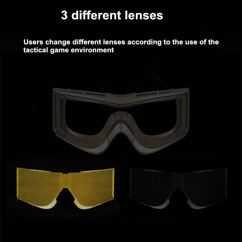 Wosports Airsoft Safety Goggles Set Tactical Shooting Glasses Impact Resistant 3 Ways to Wear Paintball Hunting Anti Fog Goggles