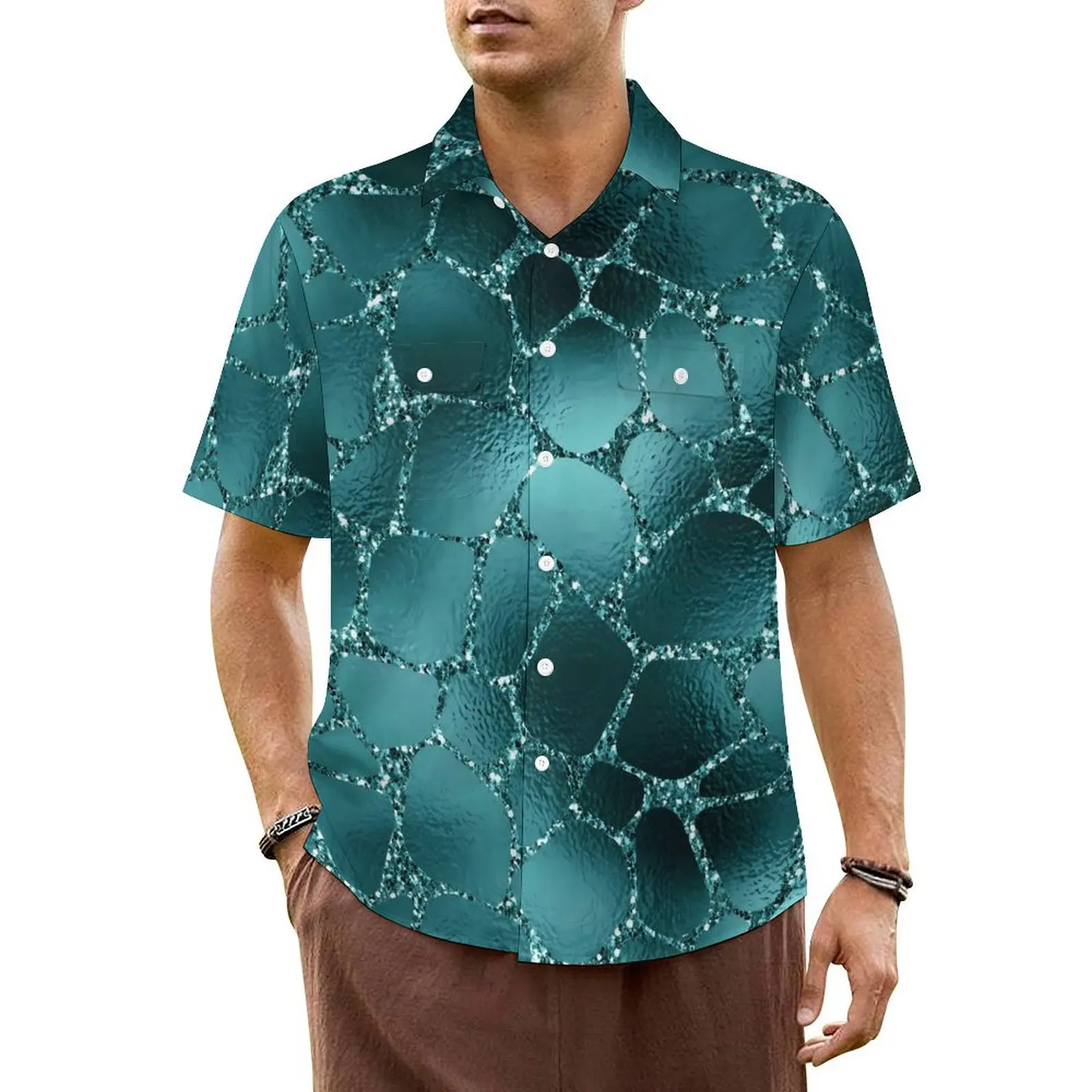 

Hawaiian Shirt Beach Ombre Blouses Glitter Giraffe Spots Cool Casual Shirts Male Short Sleeve Street Style Oversized Clothes