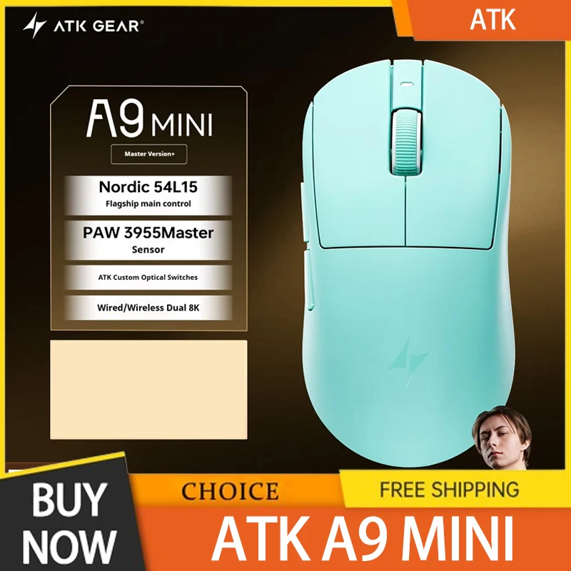 NEW A9 Mini ATK Mouse Master Version Wireless Three Mode Paw3955master Lightweight Nordic 54l15 E-Sports Gaming Mouse Gamer