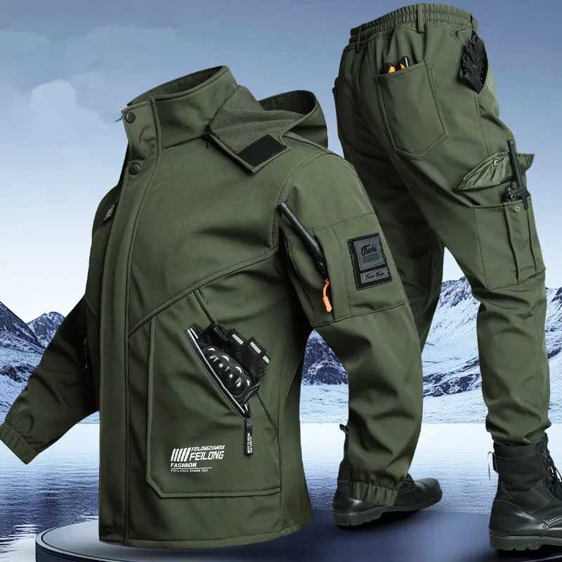 2026 Men'S Motorcycle Jacket with Autumn and Winter Velvet Training Set Anti-Wear Waterproof Cold Resistant Jacket Holiday Gifts