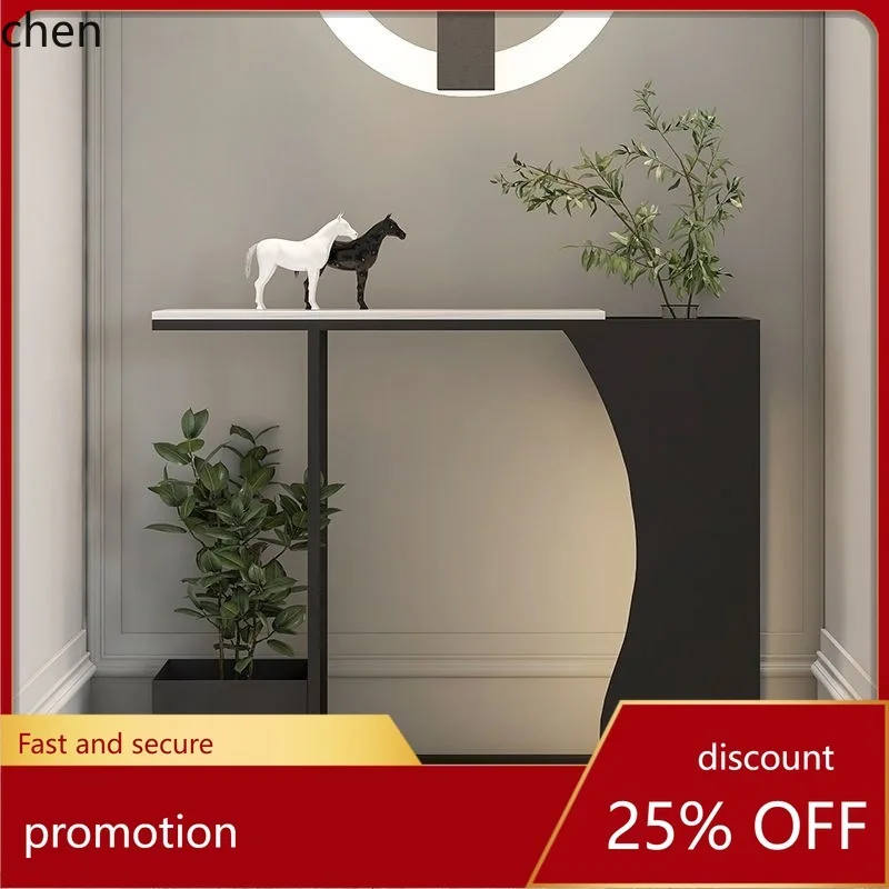 HT Modern Entryway Table Iron Art Ultra-Narrow Hallway Creative Slate Stone High-End Flower Stand Entryway Cabinet