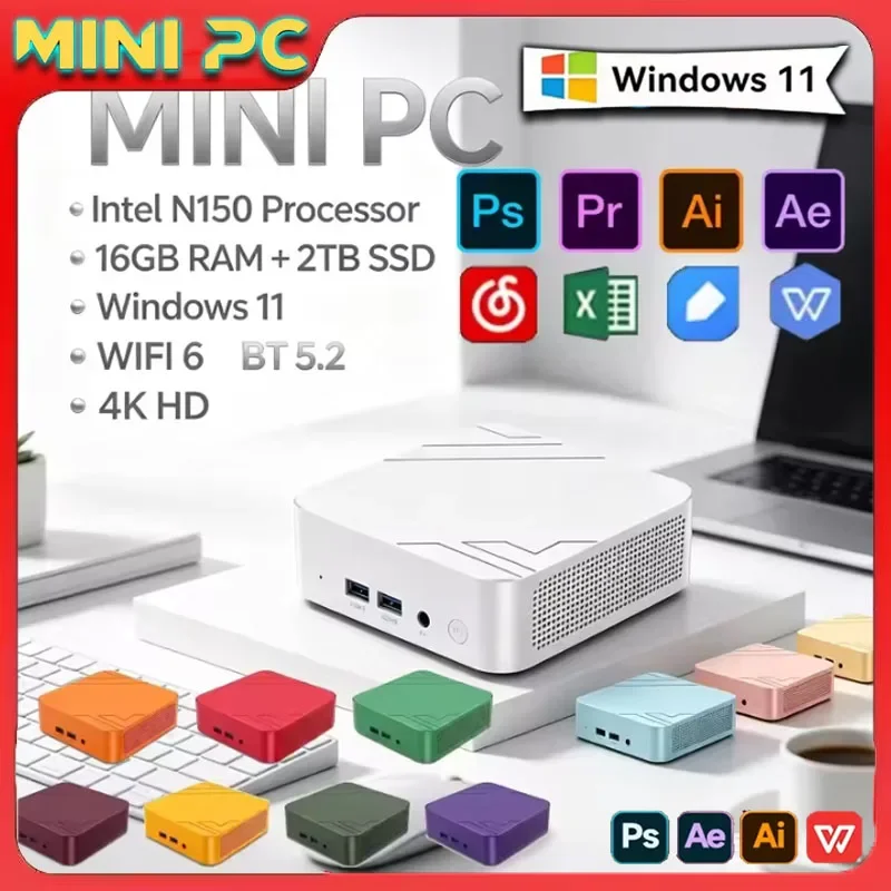 インテル-n150-ミニpc-windows11-16gb-2tb-ssd-wifi6-bt52-4k-uhd-ポータブルワークステーション-ゲーム、ストリーミング、動画編集用