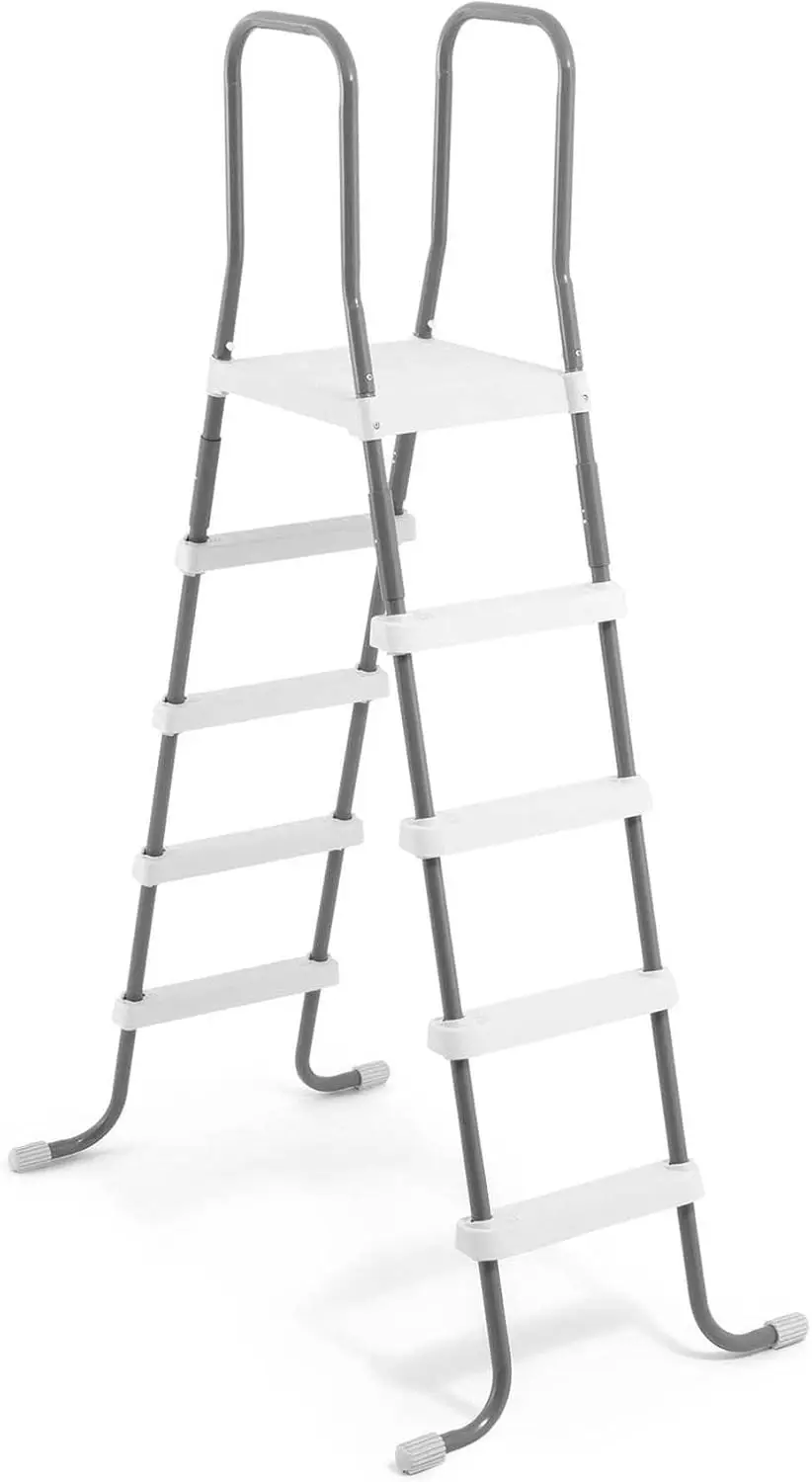 

52" Steel Frame Pool Entry Step Ladder with Non-Slip Steps for Above Ground Outdoor Pools, Silver