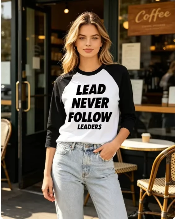 Leader never follows leader 3D printed pattern men's and women's casual slogan long sleeved T-shirt