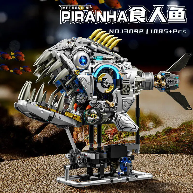 1085PCS mechanical linkage piranha building block model decoration, children's educational building block, parent-child interact