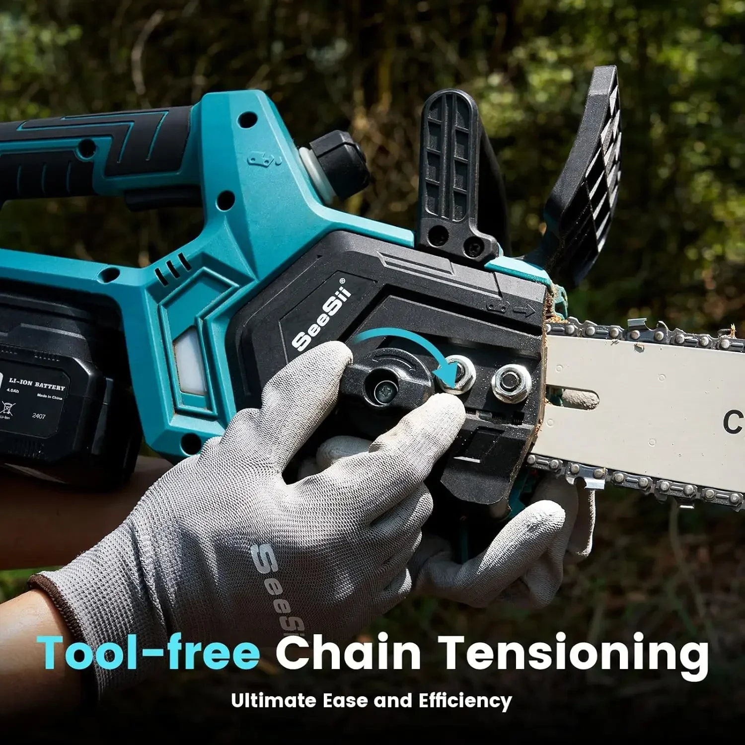 SeeSii-M12 Motosega a batteria da 12 pollici CH1200 + Sega a catena elettrica senza spazzole portatile per batteria Makita 2 * 5.0Ah Utensile elettrico per potatura