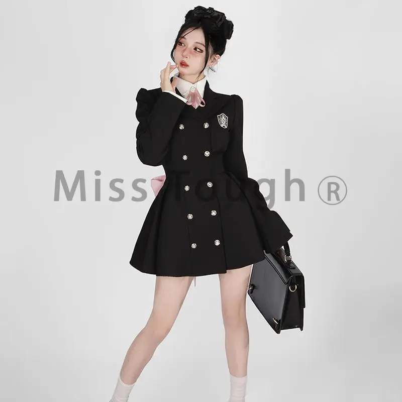 Autumn Blazer Vintage Kawaii Dress Women Bow Casual Elegant Mini Dress Female Korean Fashion Designer Party Slim Dress 2023 New