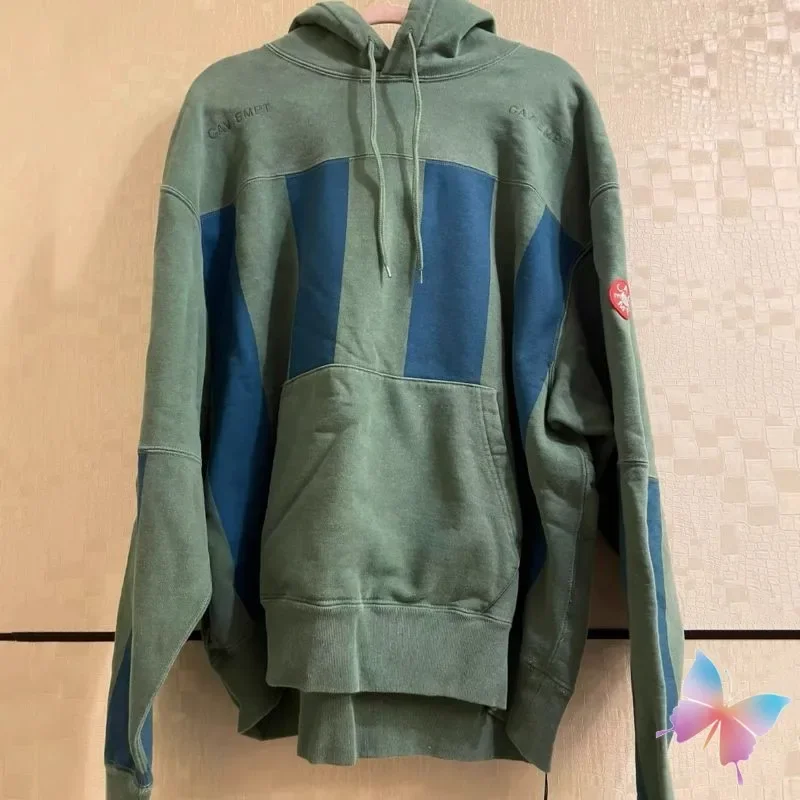 Fashion Street Color Blocked Stripes CAVEMPT Hoodies Vinatge Washed Casual Men Women Cleanfit Oversized CE Sweatshirts