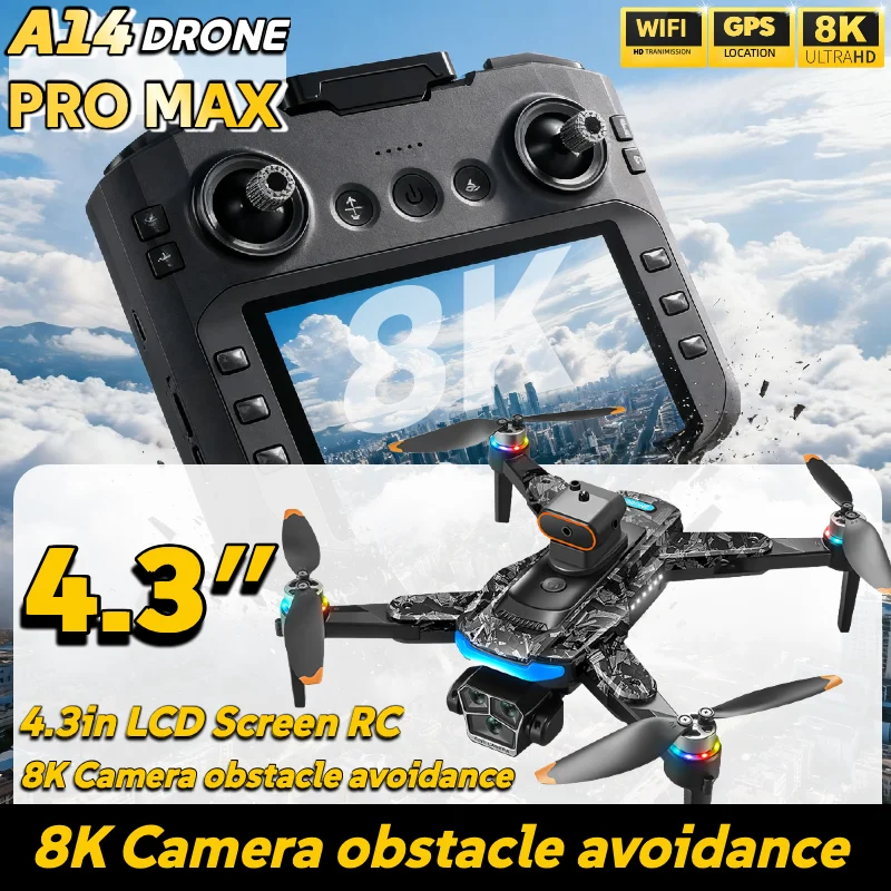 ل Xiaomi A14 برو ماكس 4.3in شاشة LCD RC فرش 8K ثلاثة كاميرا تدفق بصري تجنب عقبة المسافة لتحديد المواقع لعبة طائرة بدون طيار هدية