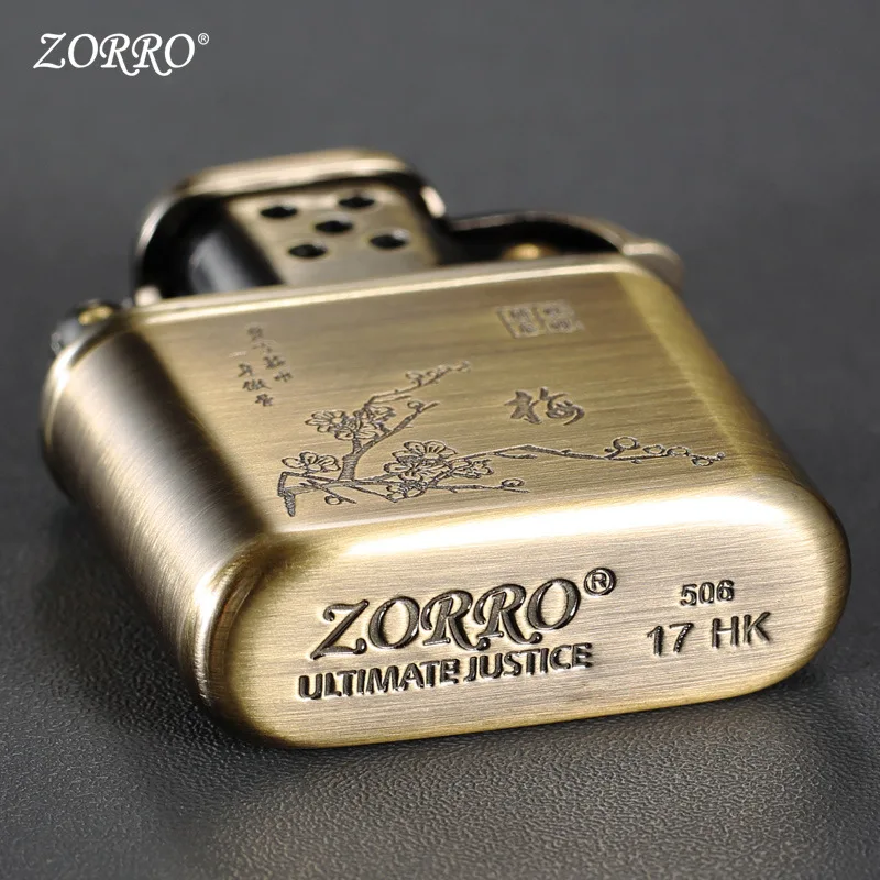 ZORRO Kerosene Lighter Windproof Retro Engraving Plum Blossom Grinding Wheel Lighter Cigarette Lighter