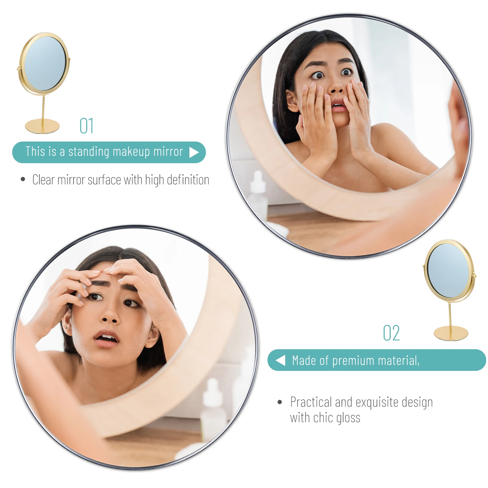 

Retro Metal Makeup Mirror Rotating Desktop Vanity Mirror Dressing Table Supplies Decorative Bedroom Bathroom