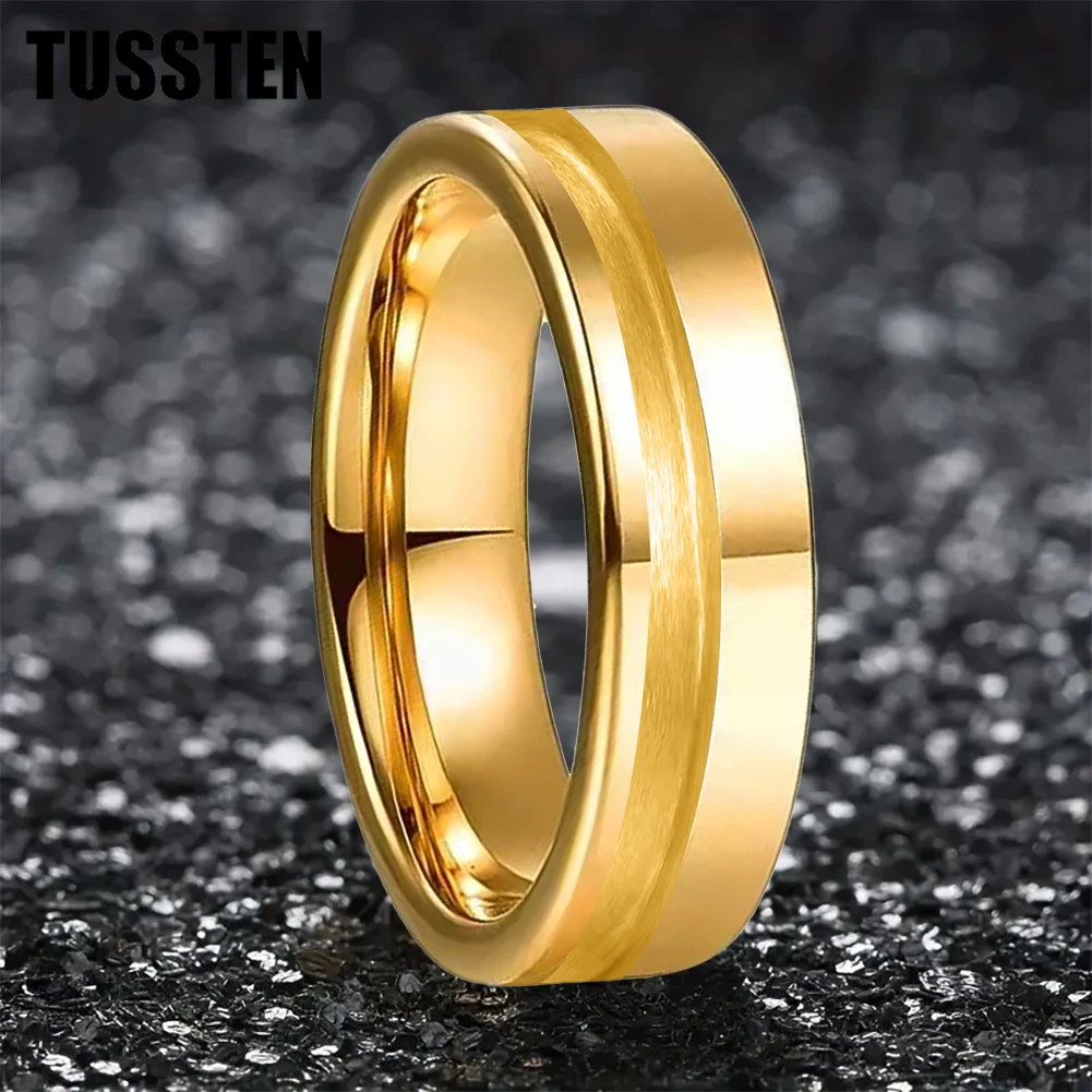 TUSSTEN 6MM Plane Tungsten Blank Core Ring for Customized Inlay with 1.5mm Offset Groove Pipe Cut Matte Comfort Fit