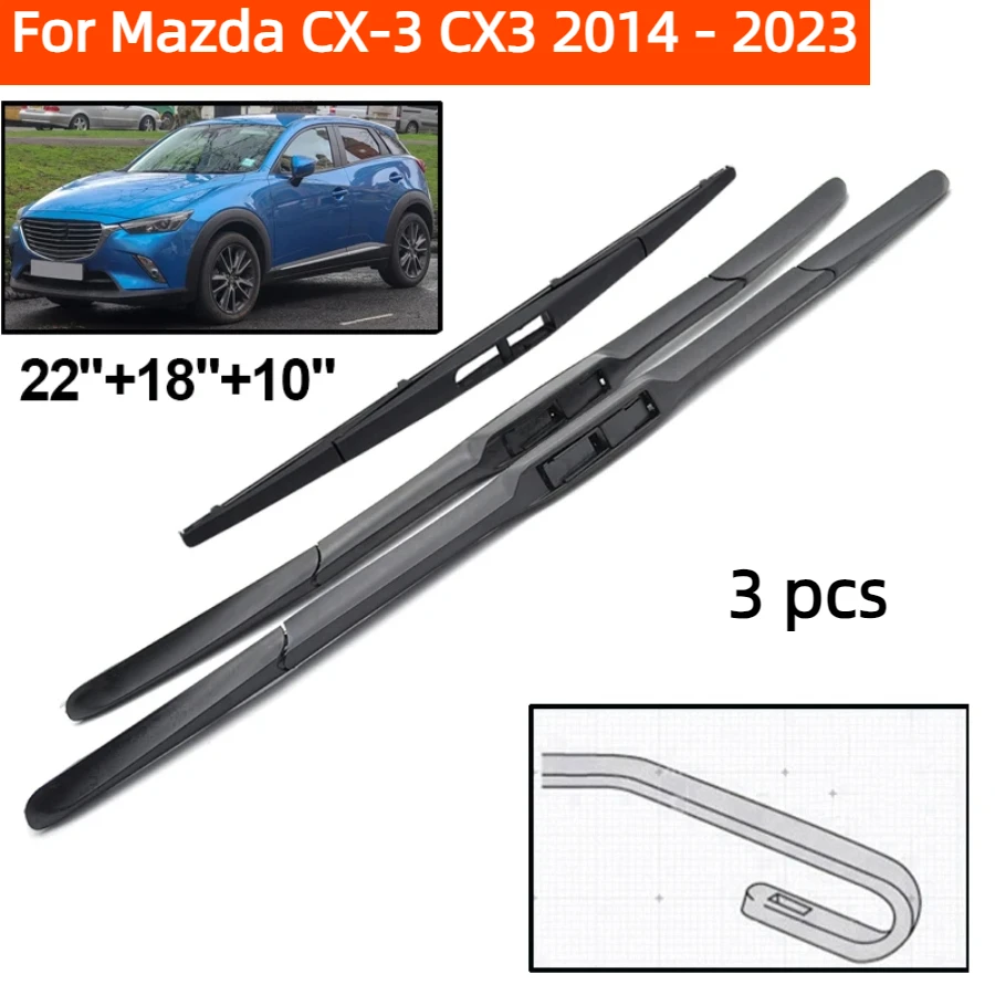 ZHANGU Wiper LHD Front & Rear Wiper Blades Set For Mazda CX-3 CX3 2014 - 2023 Windshield Windscreen Window Brushes 22