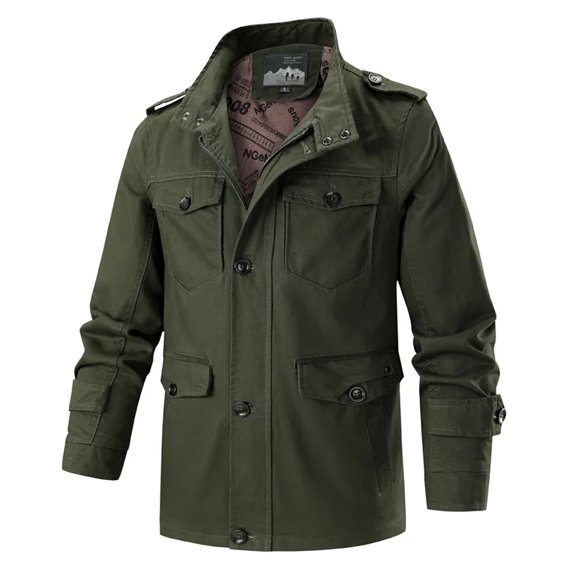 2025 Spring and Fall fashion multi-pocket men's coat Pure cotton outdoor casual trend loose plus size jacket