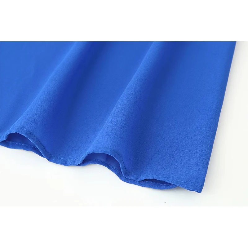 YENKYE 新しい女性ヴィンテージ弾性ウエストブルーロングドレスパフスリーブ V ネック A ラインホリデーカジュアルドレス秋マキシ Vestidos