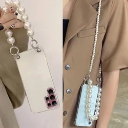 For Samsung S25 Ultra Plus Crossbody Necklace Pearl Chain Lanyard Soft Silicone Case for Galaxy S 25 S25+ S24 FE Airbag Cover