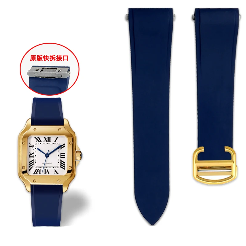 ل كارتييه جديد سانتوس WSSA0009 WSSA0010 الأصلي الإفراج السريع فلوروروبر للطي مشبك الرجال حزام أسود برتقالي أزرق Grey21mm