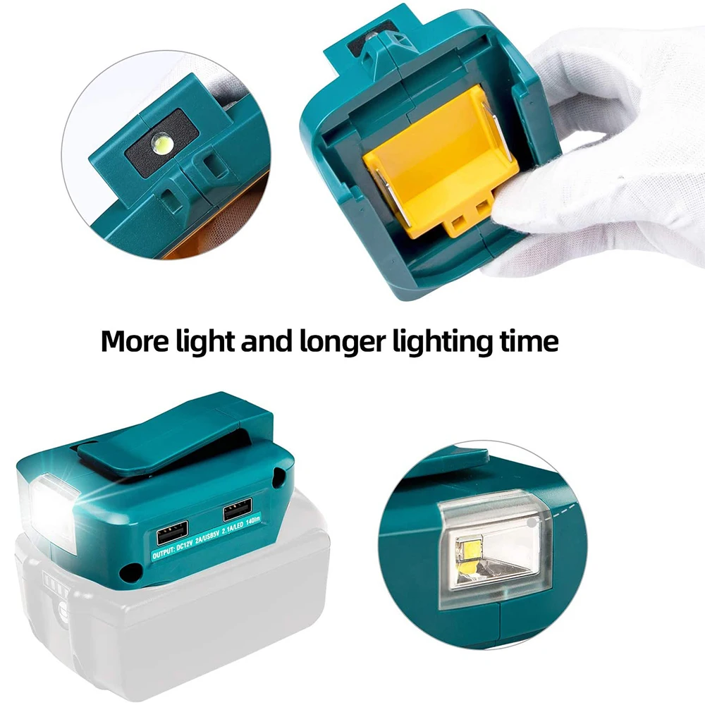 Adapter LED Working Light For Makita 14.4V/18V Li-on Battery BL1830 BL1430 Dual USB Converter with LED Lamp Flashlight Spotlight