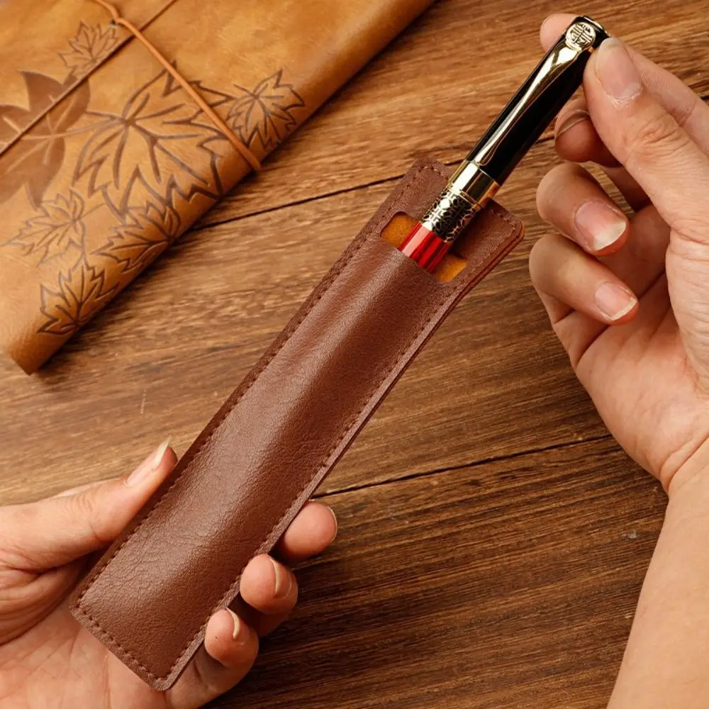 10Pcs Creative PU Leather Pencil Case Solid Color Minimalist Design Pencil Pouch Ballpoint Pen Cover For Students