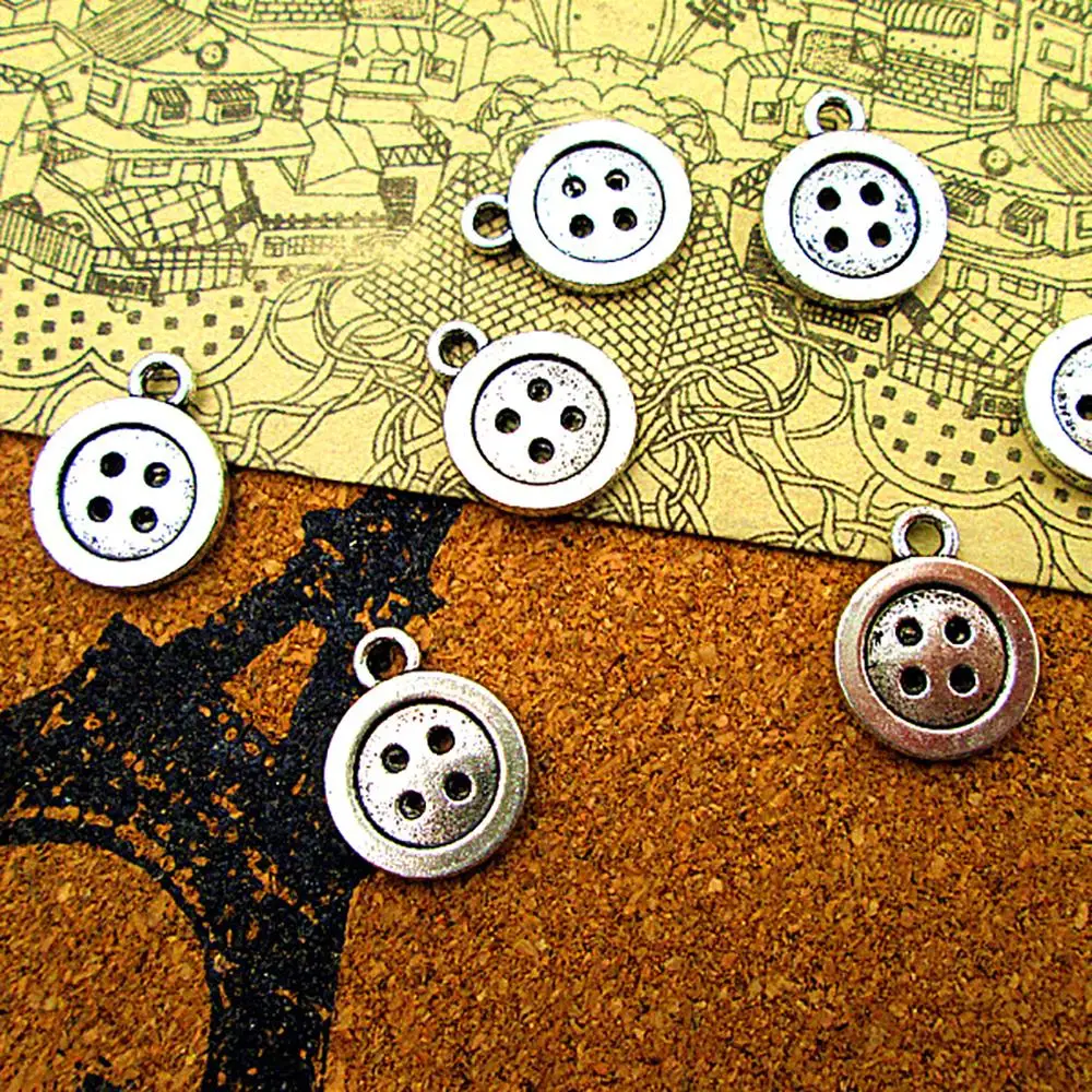 

120pcs-- 16x13mm Button Charms For Jewelry Making Diy Findings Antique Silver Color Alloy Pendants