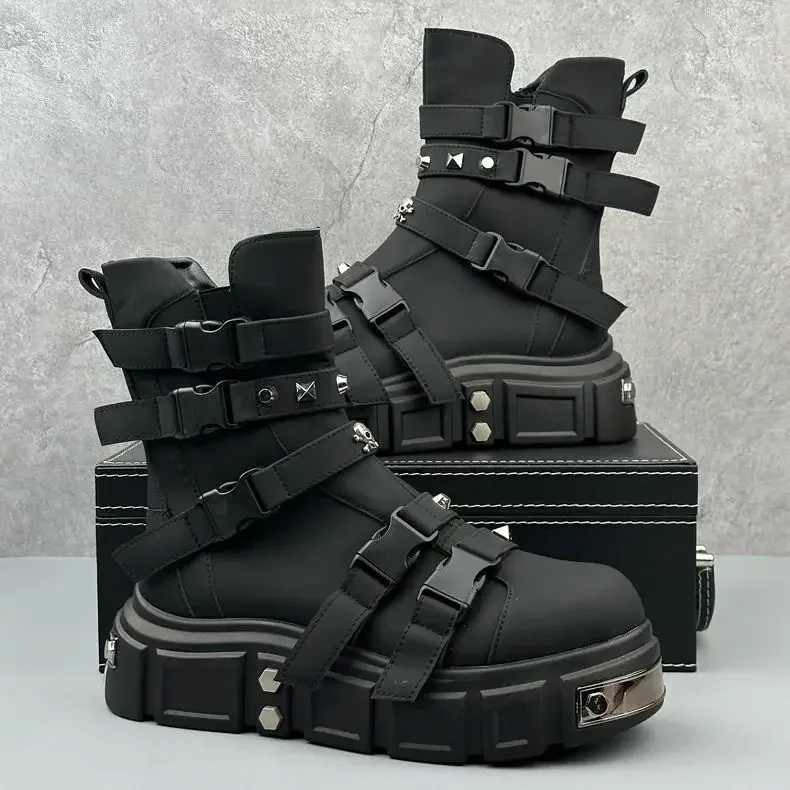 

2024 Men's Winter Thick-soled Heightening Metal Punk Style Buckle Short Darth Vader Trend Fashion Boots