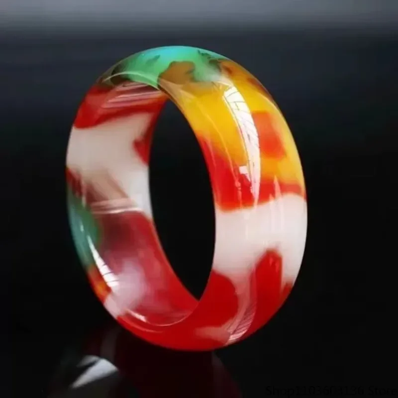 Colorful Jade Bracelets Chicken Blood Floating Flowers Gobi Jade Widen Thicken Jade Bracelet Floating Flowers Bracelet