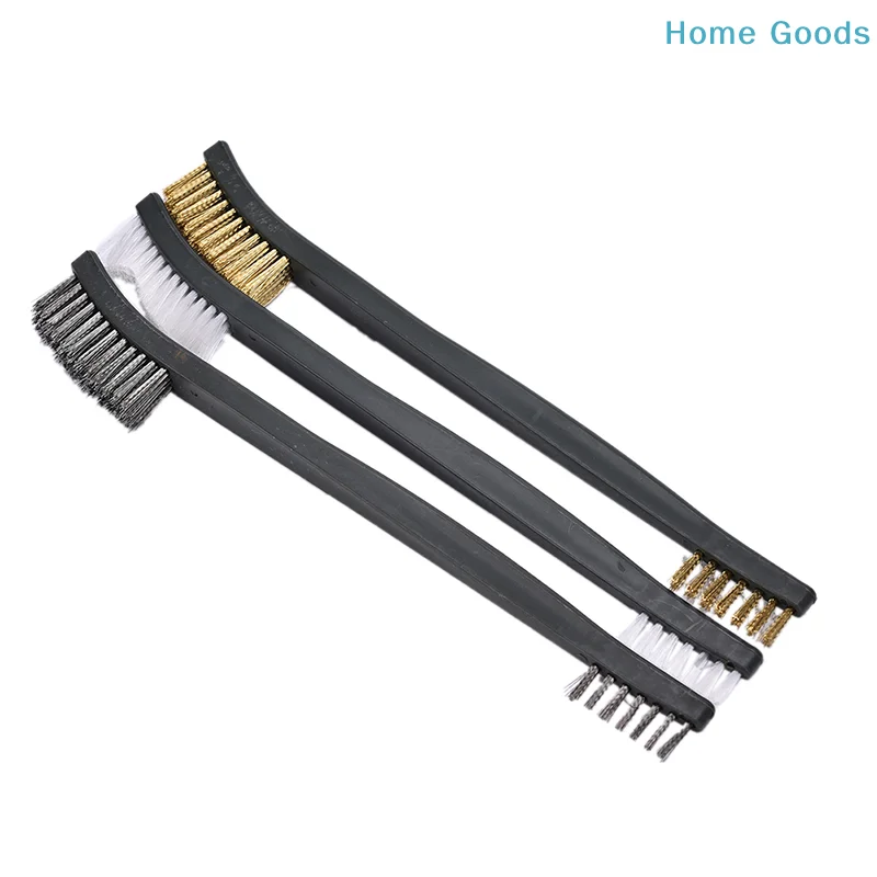 3x Mini Wire Brush Set Brass Nylon Stainless Bristle Cleaning Tool Cleaner Stainless steel wire brush, copper wire brush 3pc