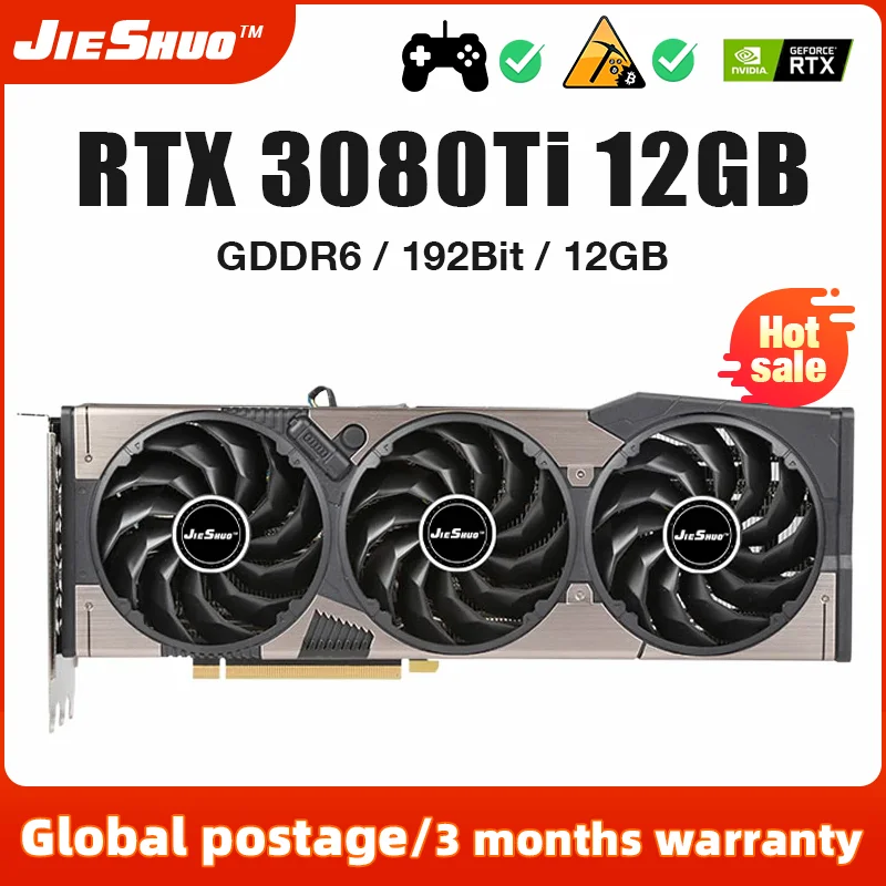 

JIESHUO графическая карта RTX 3080Ti GDDR6X 12 ГБ NVIDIA 8 + 8Pin 384Bit 8NM видеокарта RTX3080 Ti 12G GDDR6X настольная видеокарта