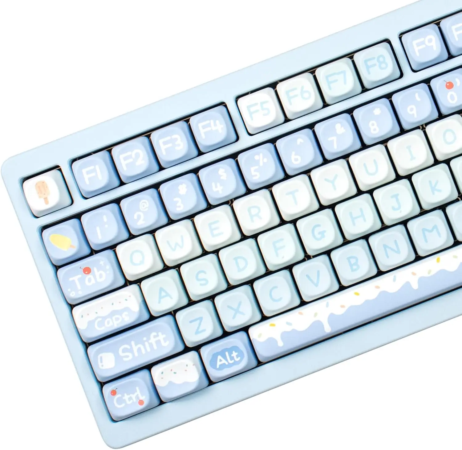 Round Moa Profile Keycaps-140 Keys Cute Blue PBT Keyboard Keycap Set for with Keycaps Puller for Cherry MX Switches Mechanical K