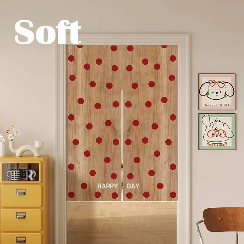 VIKAMA Wooden Texture Red Dot Noren Door Curtain Simple Letter Print Hanging Curtain Entryway Partition Bedroom Decor