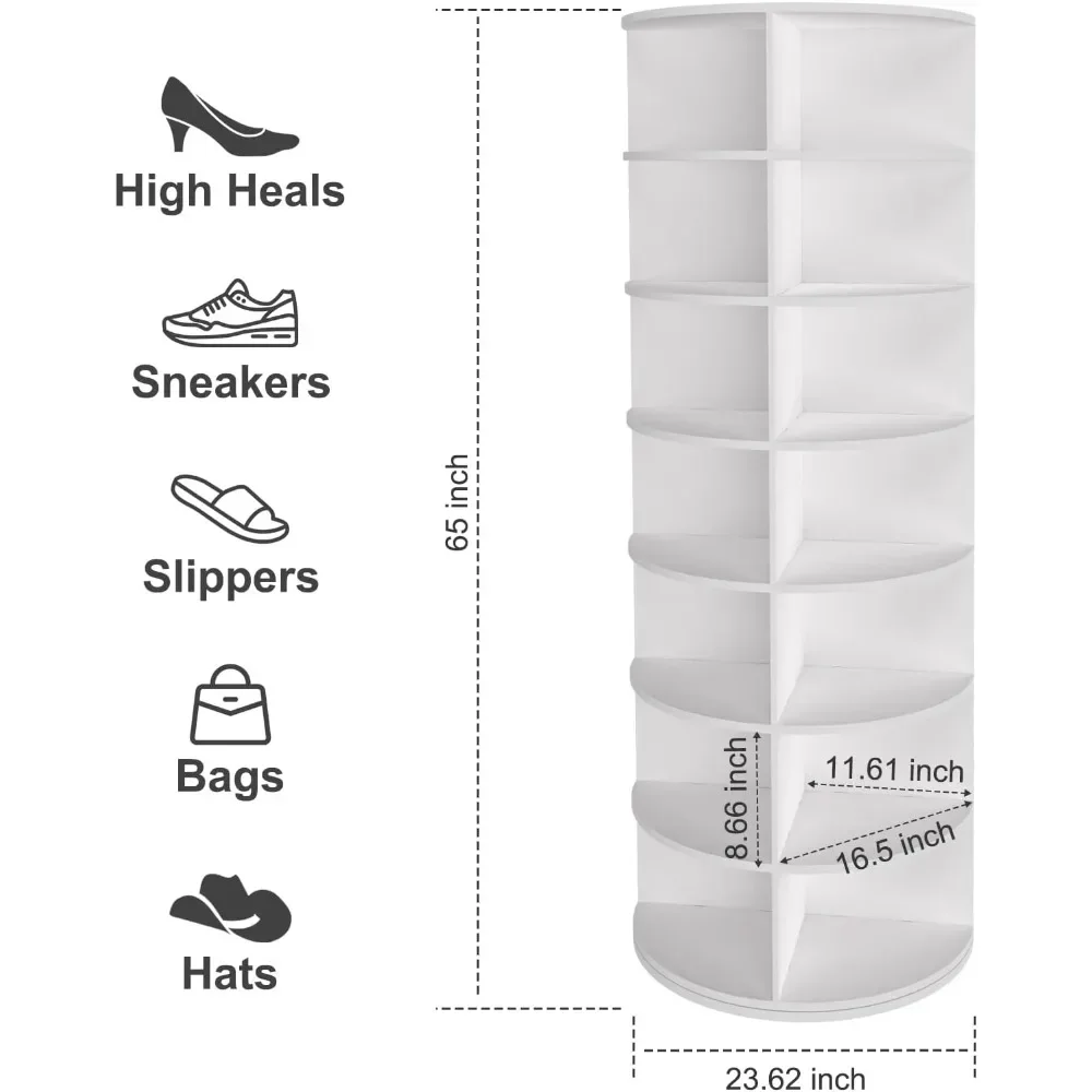 Shoe Rack 7-Tier Spinning, Free Standing Rotating Tower 360°, Easy To Assemble, Space-Saving,White Easy To Clean Shoe Cabinet