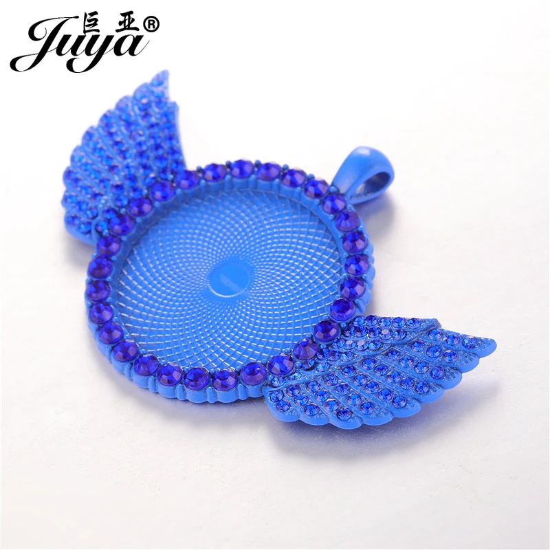 1pcs Colorful Wings Pendant Base 30mm Blank Cabochon Settings Zircon Bezles Tray Fit DIY Photo Jewelry Making Accessories