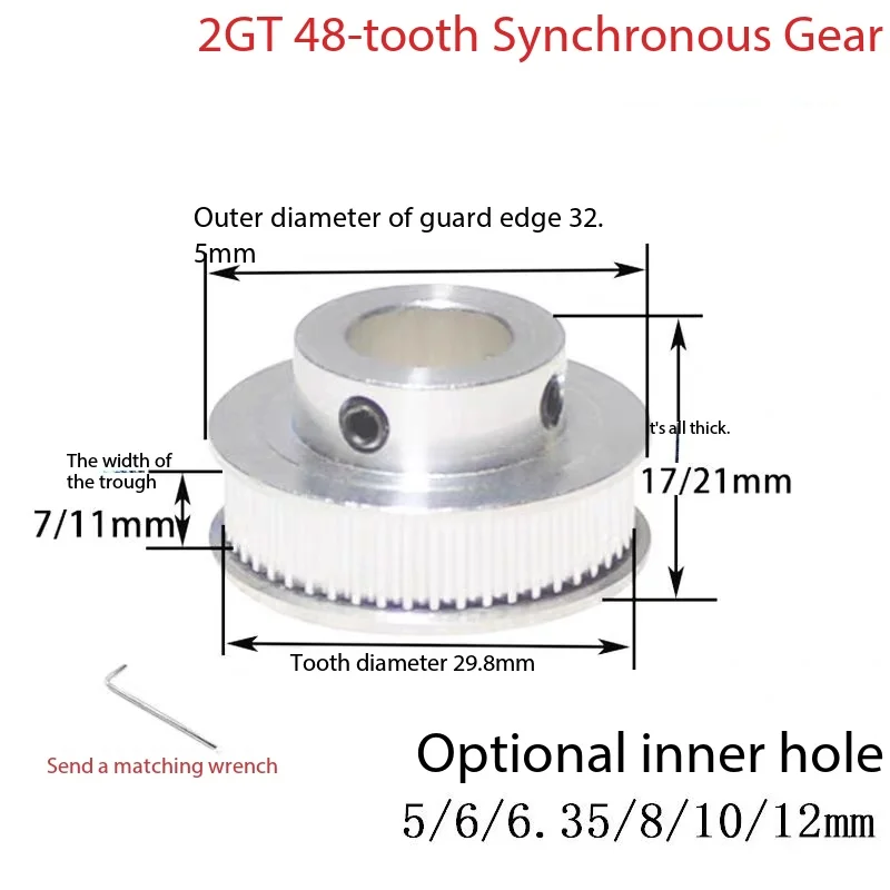 GT2 synchronous pulley with inner hole of 3-14mm 1:3 belt 16/48 teeth width of 6/10mm standard tensioner