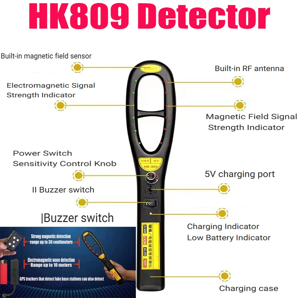 

Portable Handheld Wireless GPS Signal Detector Anti Device Detector GPS Tracker Detector HK809 Digital Magnetic Detection DIY