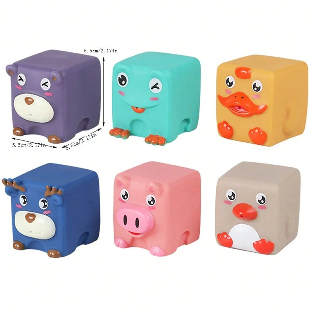 6 Colors Random Gifts Blocks Toy Silicone Toys Rubber Months Cube 3D Sensory Kids Bath Touch 6 Pcs Grasp Stacking