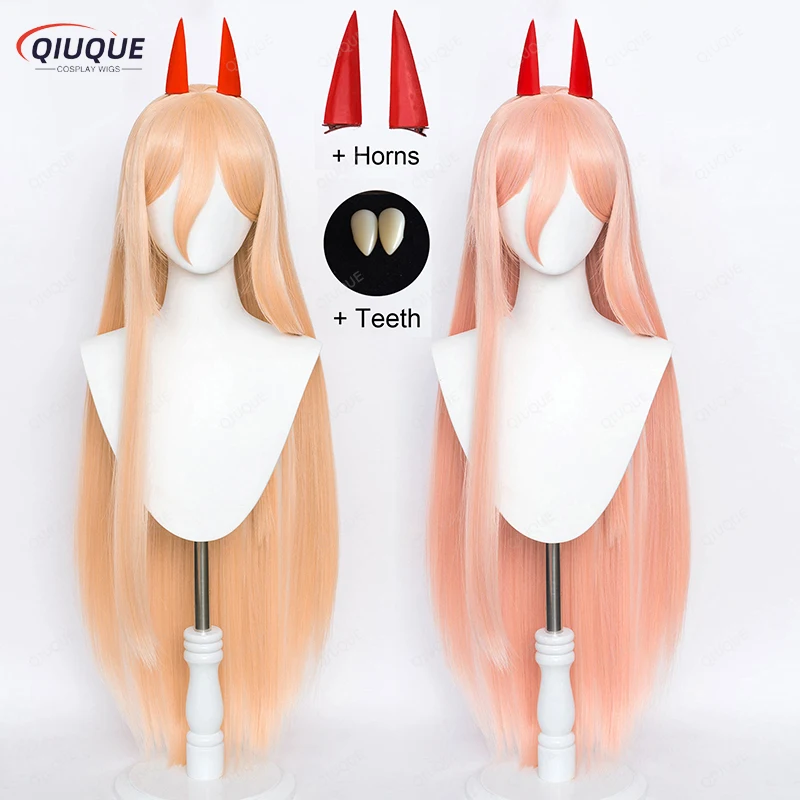 

High Quality Anime Cosplay Power Wigs Long Orange Heat Resistant Hair Synthetic Cosplay Wig +WigCap + Horn Hairpins